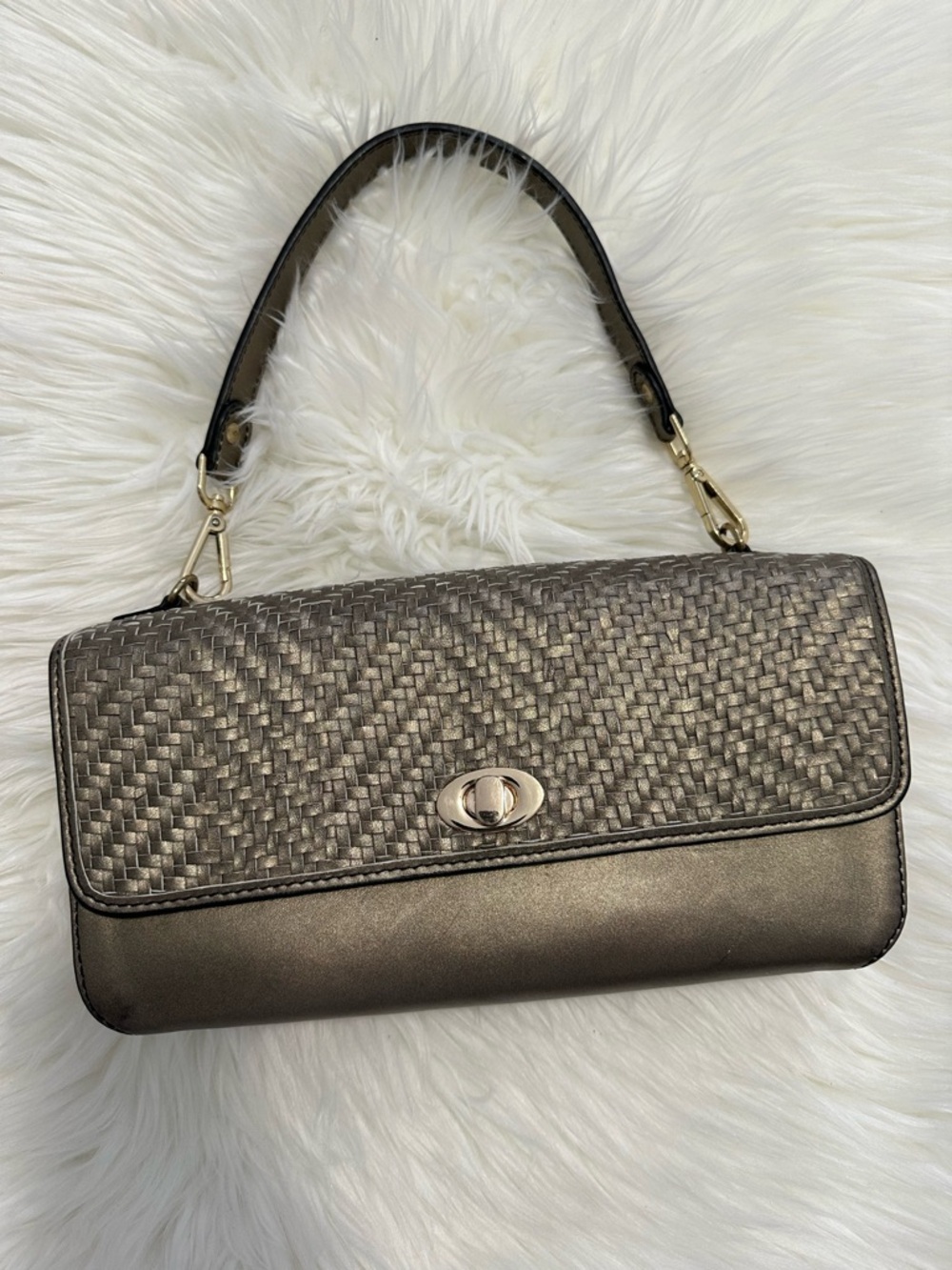 Woven Metallic Shoulder Bag in Bronze